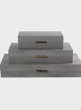 新中式现代家居摆件皮革创意装饰盒酒店样板间衣帽间软装首饰盒子