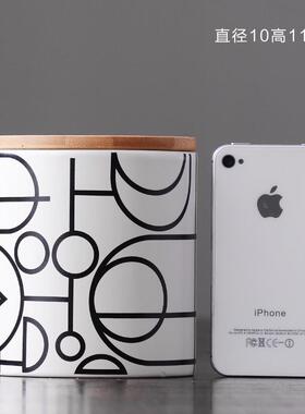 现代简约抽象餐桌竹木盖储物罐花瓶摆件北欧风客厅几何家居装饰品