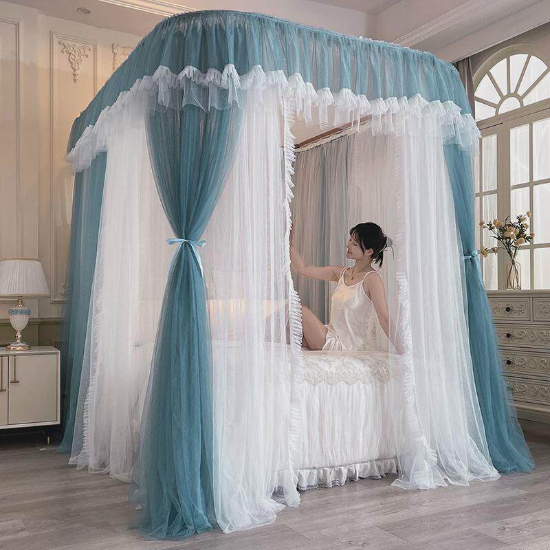 新款u型导轨蚊帐轨道式加粗加高支架加密帐纱浪漫公主仙女风蚊帐