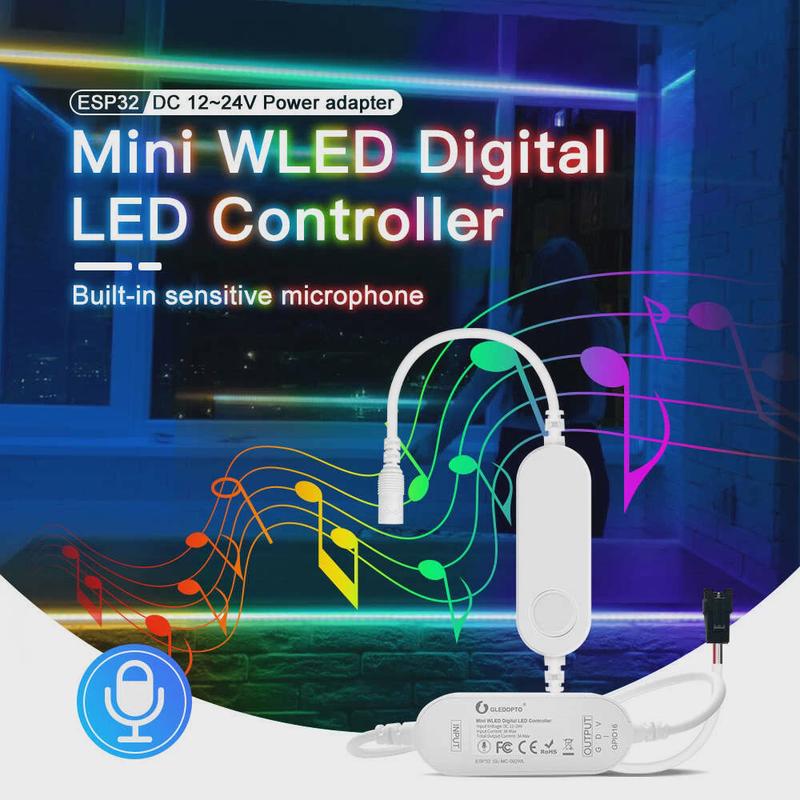 WLED ESP32迷你控制器 DC12-24V幻彩 灯带DIY遥控语音APP控制3A