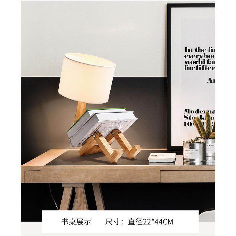 创意北欧布艺led台灯床头卧室木质现代简约礼品民宿灯实木小夜灯