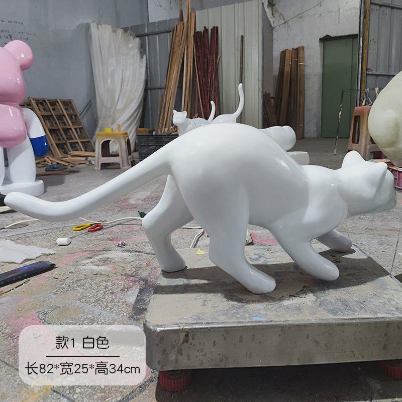 仿不锈钢创意猫摆件电镀玻璃钢装饰户外个性仿真动物园林庭院雕塑