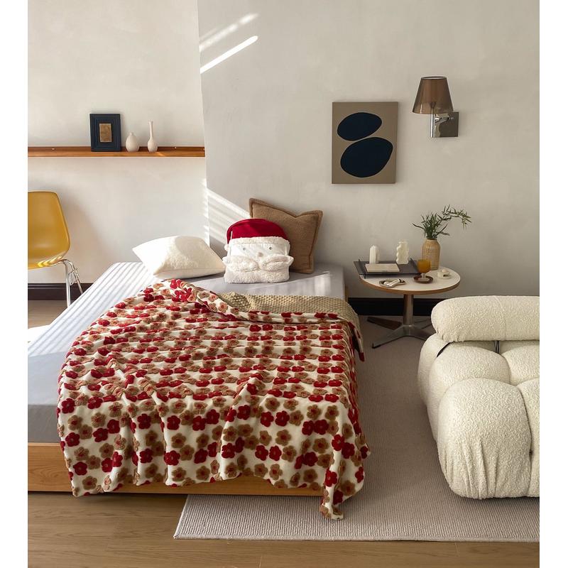 6sins复古小花羊毛绒毯办公室午休盖腿豆豆毯子小绒沙发汽车休闲