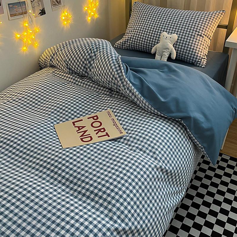 x6ro高中水洗棉学生宿舍床上三件套简约批发生粉格子被套床单人床