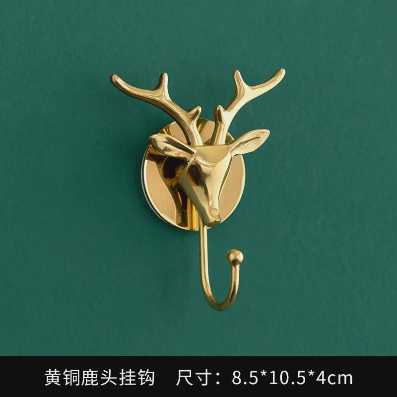 嘉彬家居欧式复古轻奢装饰承重入户门口墙面免钉黄铜挂钩创意粘钩