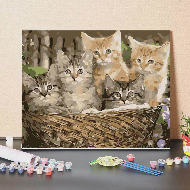 数字油画diy手工填充动物小猫咪手绘消磨时间减压填色油彩画
