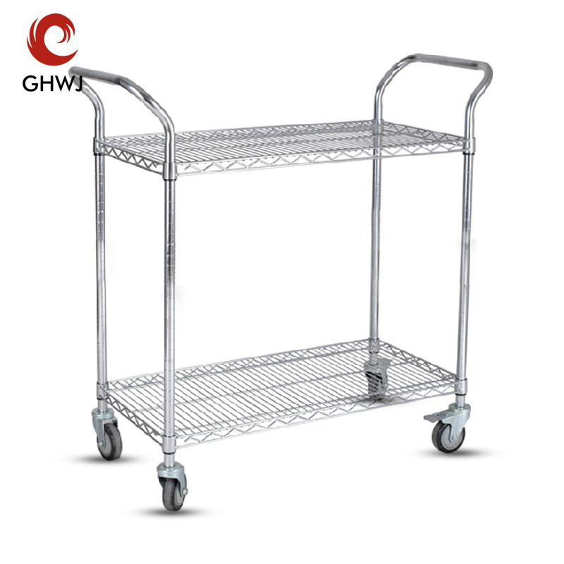 物流推车仓库快递手推车物流台车不锈钢镀铬周转车线网双层工具车