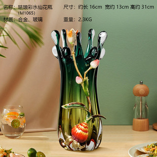 珐琅新中式花瓶摆件彩轻奢高档客厅酒柜装饰品工艺品乔迁新居礼品