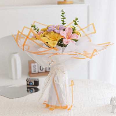 混搭油桐花束成品创意手工钩织仿真花送精美包装节日送人礼品