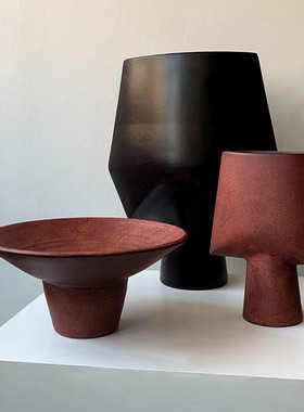 态生活侘寂风手工高级感陶瓷抽象摆件现代简约艺术花瓶装饰大摆设