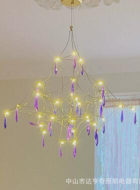 复式萤火虫法式金色紫色水晶客厅别墅主卧室个性吊灯新款公寓灯具