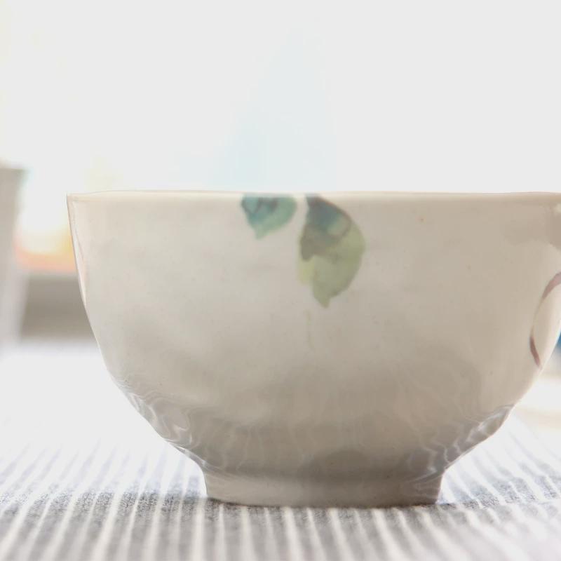 进口和蓝陶瓷水彩花碗杯单人套装饭碗茶杯水杯组合装家用餐具批发