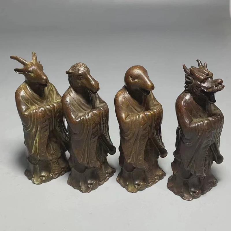 热销仿古十二12生肖摆件收藏纯铜老包浆居家装饰茶台玄关摆件古玩