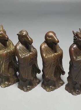 热销仿古十二12生肖摆件收藏纯铜老包浆居家装饰茶台玄关摆件古玩