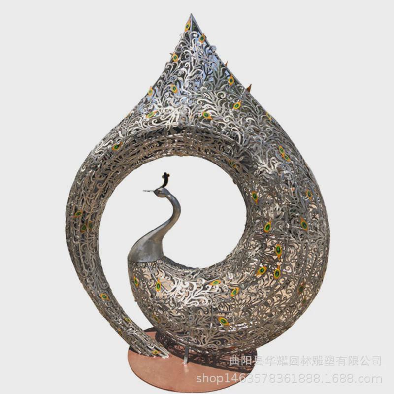 不锈钢水滴浪花雕塑大型校园广场户外景观鹿圆环月亮抽象圆环魔方