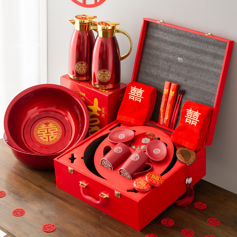 热销女方陪嫁套装高级物品高档新娘嫁妆娘家结婚用品大全喜盆洗漱