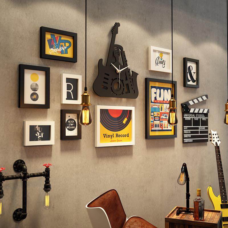 高分子7462音乐摇滚照片墙北欧装饰画组合相框摇滚真钟表可换相片,家居饰品,相框/画框,淘宝优惠券,粉丝福利购,淘宝优惠卷