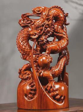 檀木龙雕摆件实沉香木雕摆件家居客厅办公室装饰工艺礼品
