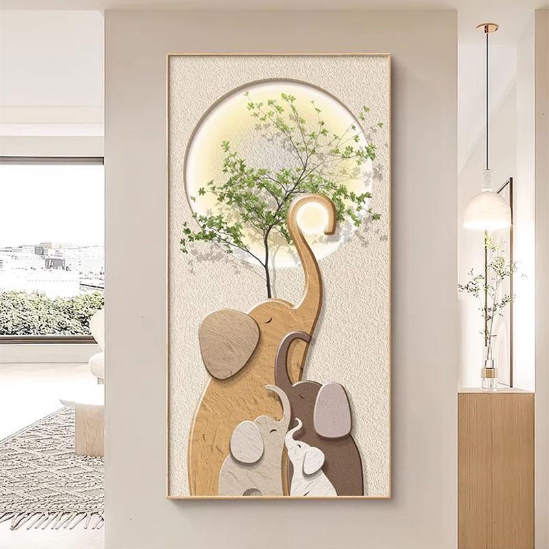 北欧奶油风大象入户玄关装饰画带灯走廊过道发光挂画客厅大气壁画图片