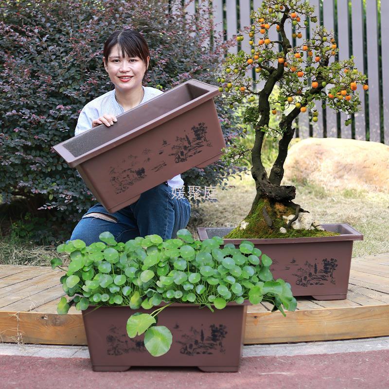 y圎4仿紫砂花盆长方形盆景盆特大号加厚马槽养户外无孔荷花吸水石