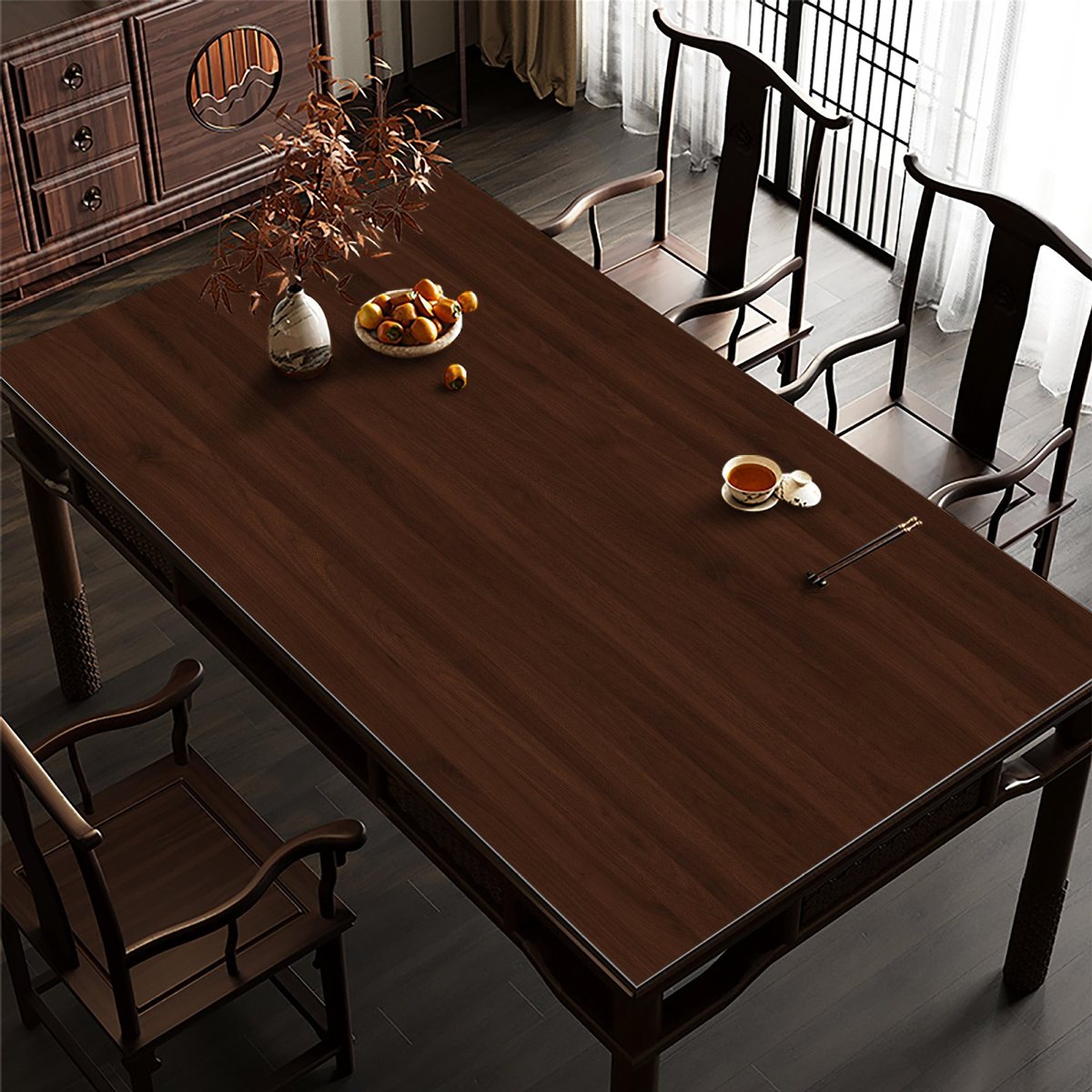 新中式仿红木桌布纹防水防油防烫隔热免洗餐桌垫高级感茶几台桌垫