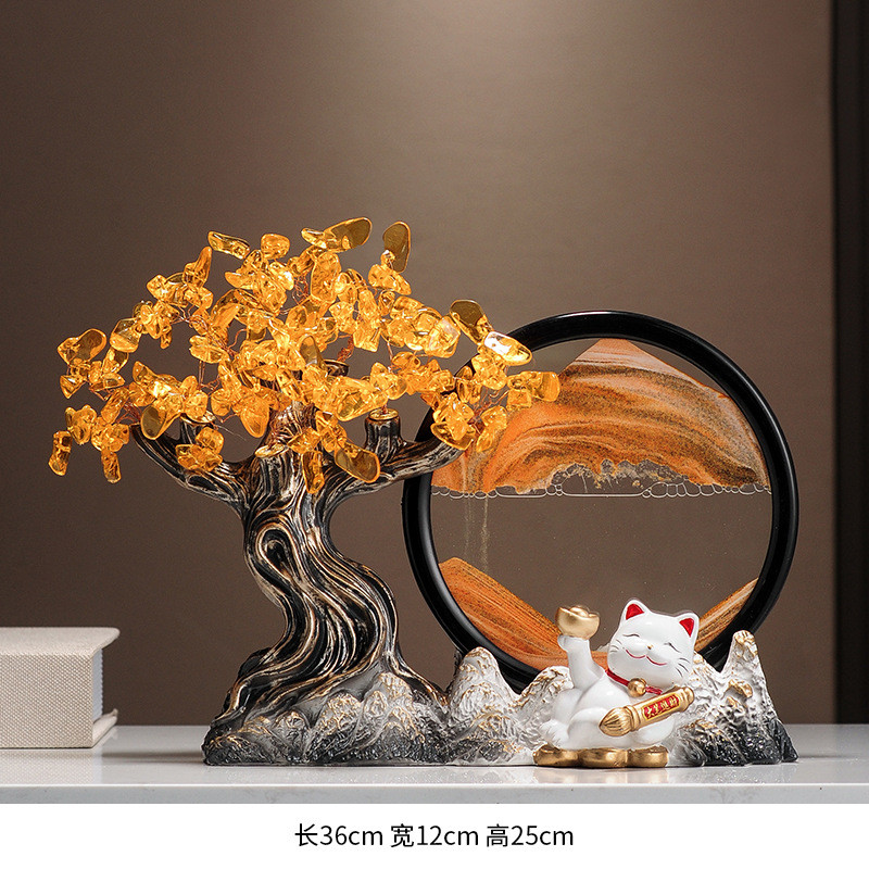 大笔进财摆件画流沙招财猫办公室客厅电视柜酒柜装饰乔迁新居礼品