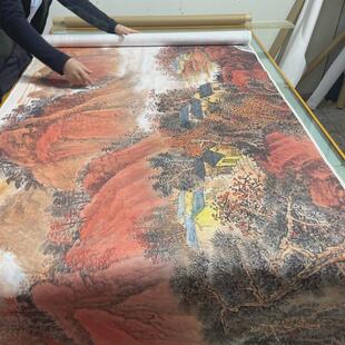 吴广红色江山万年长艺术微喷复制画横幅山水国画宣纸画芯装饰画