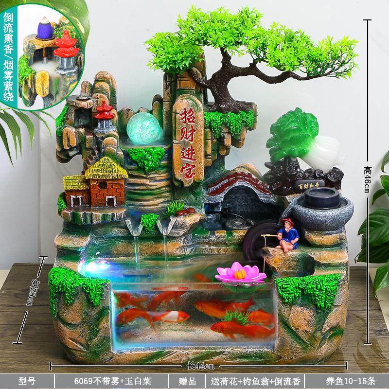 鱼缸新品客厅假山喷泉轮水景办公桌装饰品小摆件高山流水造景简约