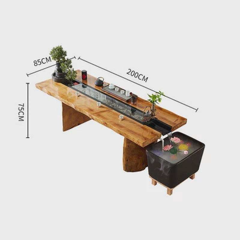 新中式实木流水茶桌禅意一体循环养鱼泡茶台办公室会客茶桌椅组合
