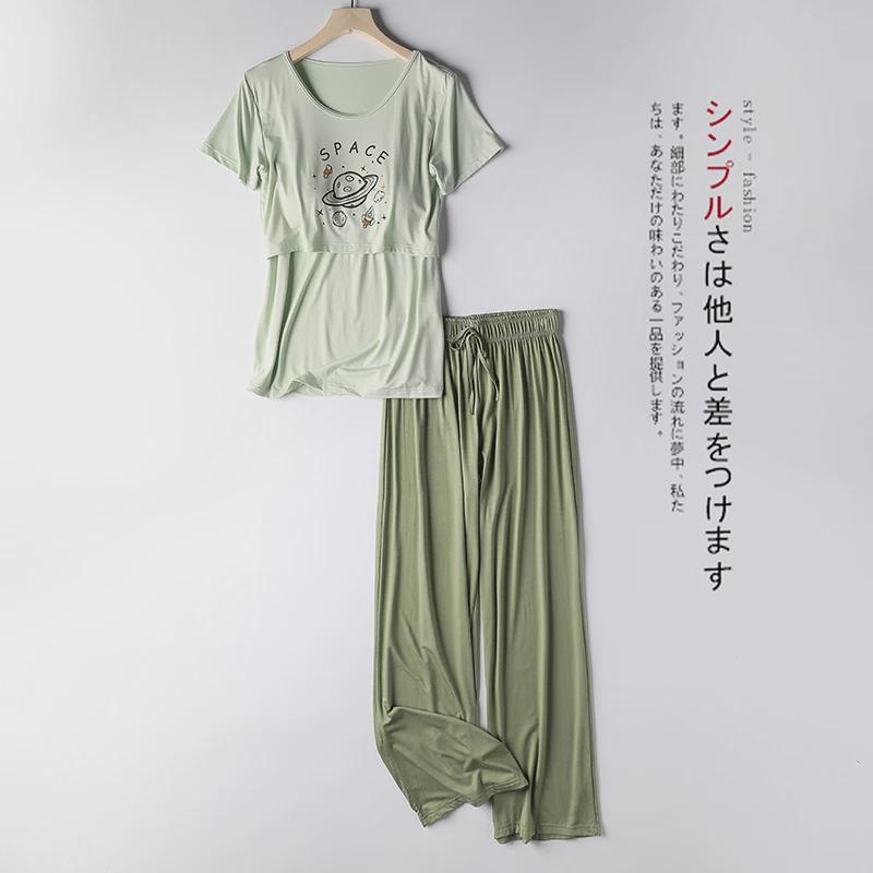 月子服哺乳睡衣女春秋季产妇夏季薄款居服产后喂奶套装带胸垫