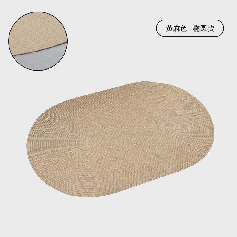 黄麻圆形地毯地垫客厅茶几家用日式卧室满铺手工编织亚麻床边垫子