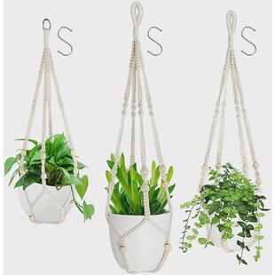 新园悬植物花盆吊篮网兜艺挂式编织花盆编织吊篮网兜棉线吊篮网兜