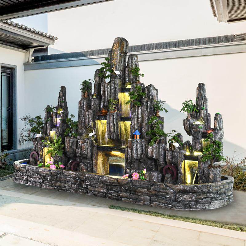 大型假山流水喷泉瀑布造景户外别墅庭院花园室内落地摆件景观