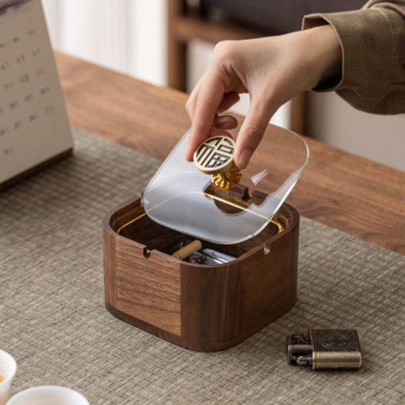 黑檀实木烟灰缸家用新中式客厅高级感办公室茶台大号带盖防飞灰,家居饰品,装饰烟灰缸,淘宝优惠券,粉丝福利购,淘宝优惠卷