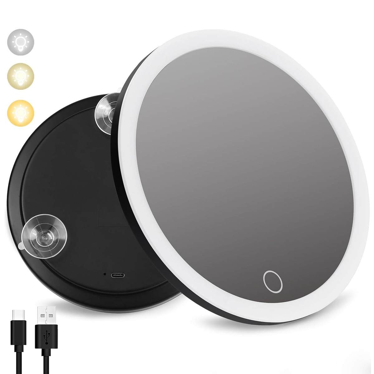 新款6英寸10倍20旋转30倍放大充电led补光带灯可倍支架化妆镜