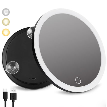 新款6英寸10倍20旋转30倍放大充电led补光带灯可倍支架化妆镜