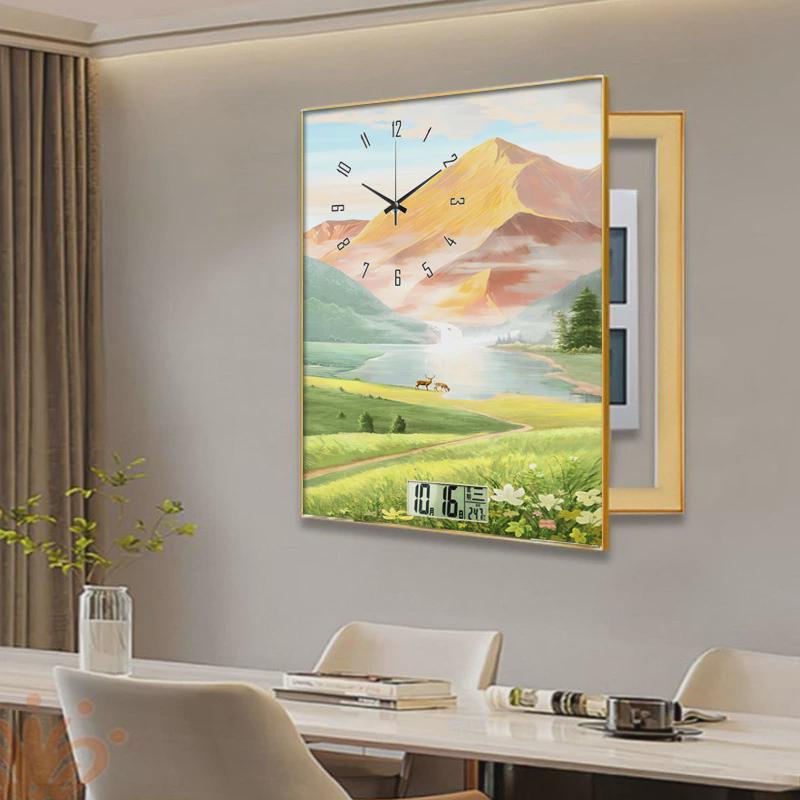 款竖电表箱装饰画2023新款免打孔带钟表时钟万年历配电箱遮挡挂画