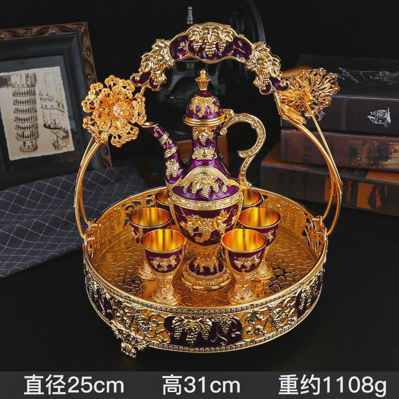 欧式金属酒具简约创意花纹白酒套装酒具欧式酒壶套装提篮提子花酒