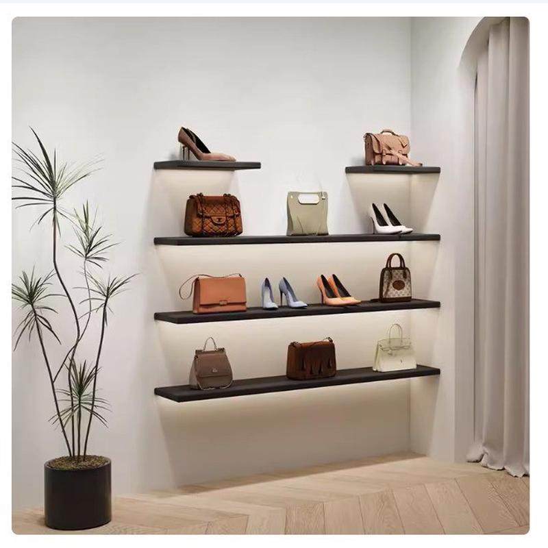 鞋店鞋架展示架实木上墙一字隔板货架店铺高级感黑色服装店包包架,住宅家具,鞋架,淘宝优惠券,粉丝福利购,淘宝优惠卷