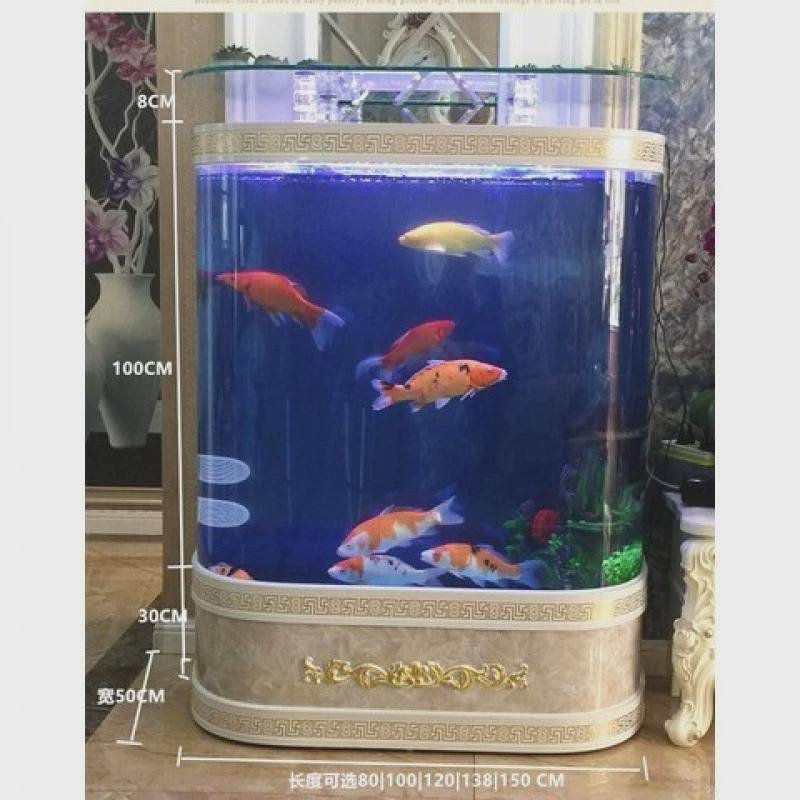 鱼缸客厅大型家用欧式靠墙双氧落地大中型免换水族箱增圆弧形造景