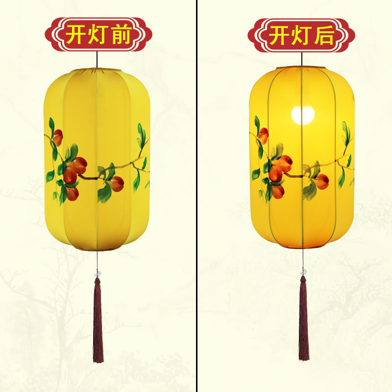 中式布艺手绘冬瓜灯笼茶楼玄关餐厅火锅店过道走廊茶室仿古灯笼灯