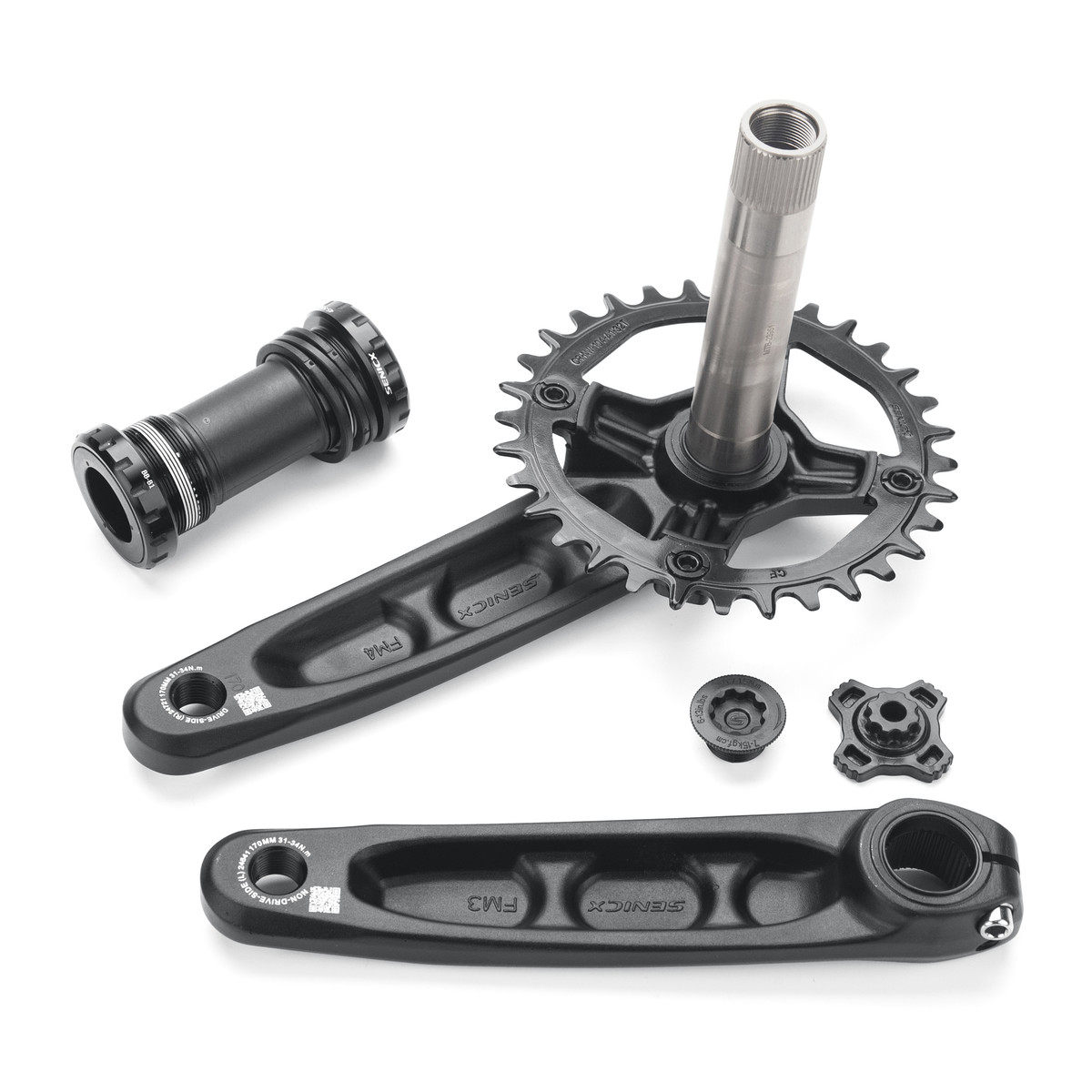 SENICX驭勇FM4山地车牙盘中空一体32 34正负齿104BCD盘片曲柄中轴