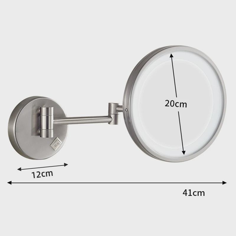 浴室led化妆镜镜子带灯梳妆镜卫生间伸缩折叠美容镜欧式10寸单面