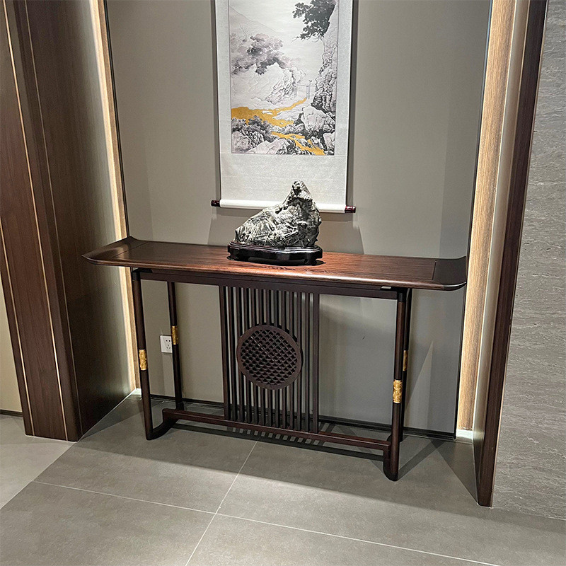 新中式门厅玄关桌玄关柜端景台实木条案靠墙玄关台入户乌金木