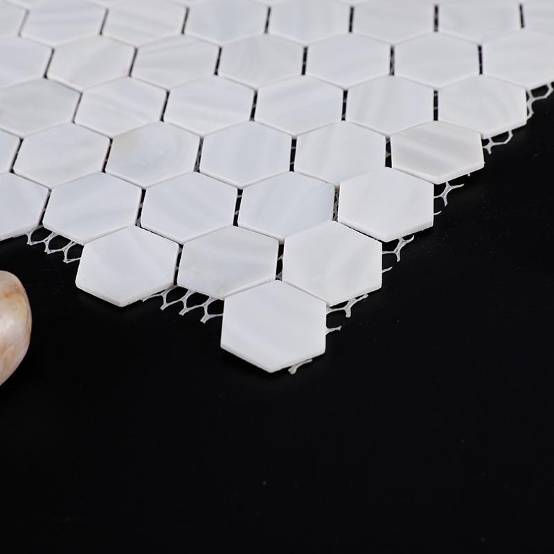 定制尺寸纯白六边形简约马赛克欧式时尚贝壳墙面防滑白网背景墙