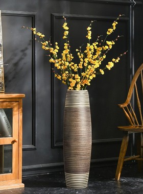 高95cm落地大花瓶花盆陶瓷风格奶油现代装饰摆件酒店会所九尾狐