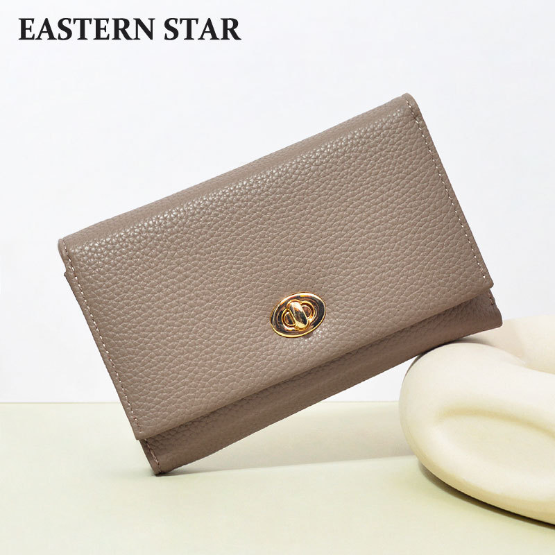 真皮质感短款女士钱包批发pu高级皮质网红锁扣女式錢包wallet