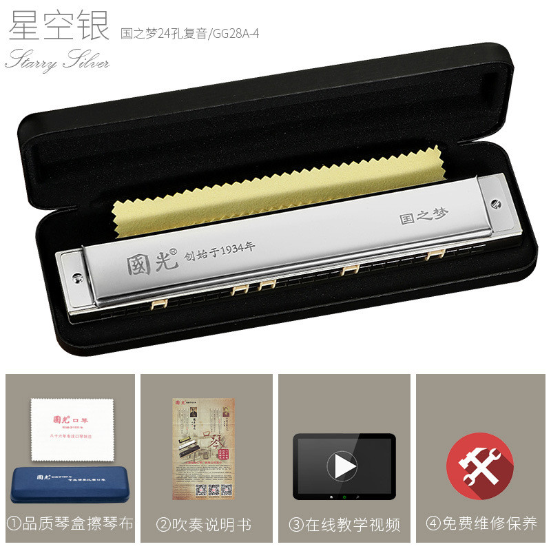 上海国光口琴28孔宽音域复音c调重音成人专业高档演奏初学者口琴