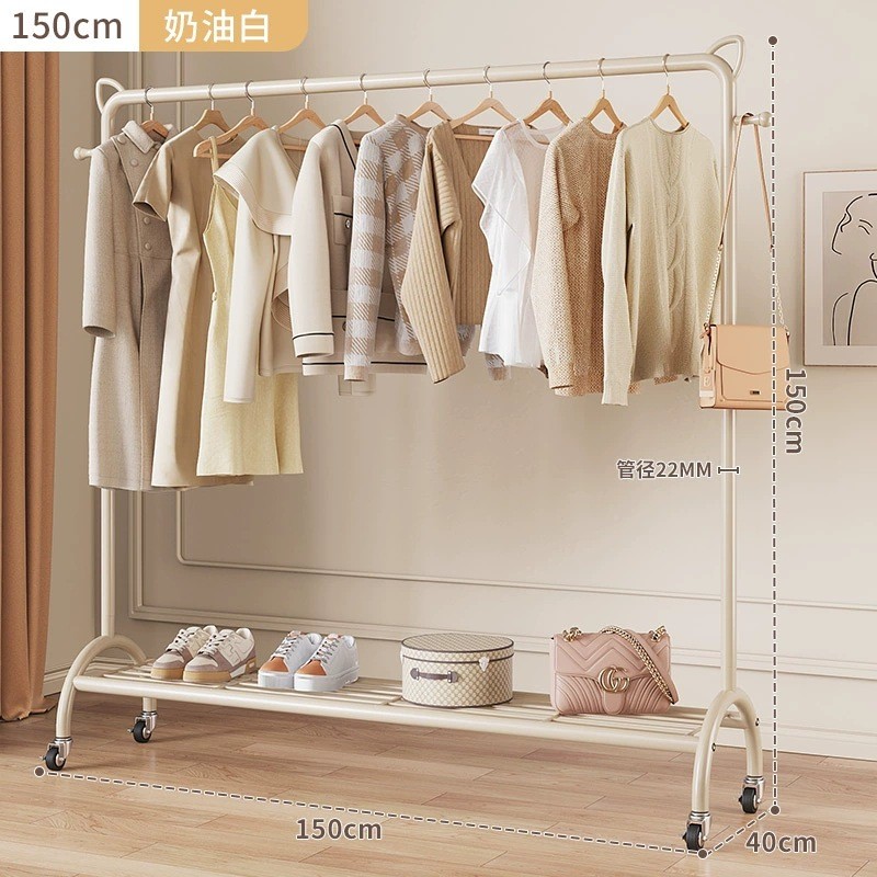 轻奢简易晾衣架衣帽架折叠卧室内阳台单杆式晒挂衣服架子落地家用