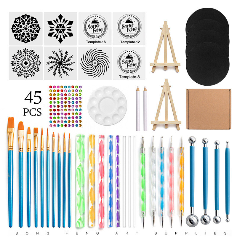 曼陀罗工具45件套装绘画模板棒点钻笔粘土石塑亚克力勾线现货